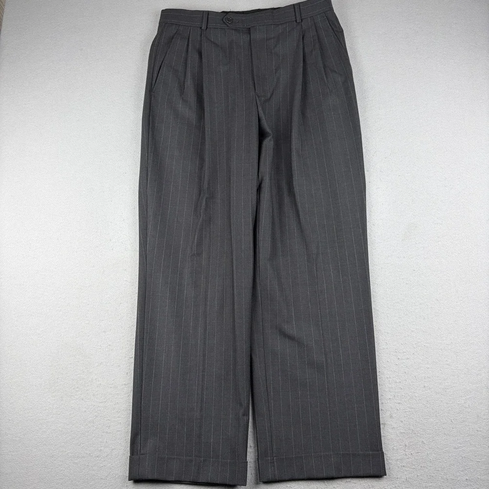 Brooks Brothers 346 Wool Stretch Pinstripe Pleated Dress Pants Men's 32x29